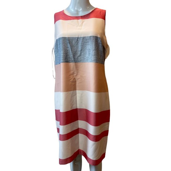 Vince Camuto Womens Striped Shift Dress Round Neck Back Zip Pink White Size 6 - Picture 2 of 8